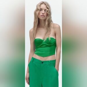 Zara Green Bustier Camisole Crop Top